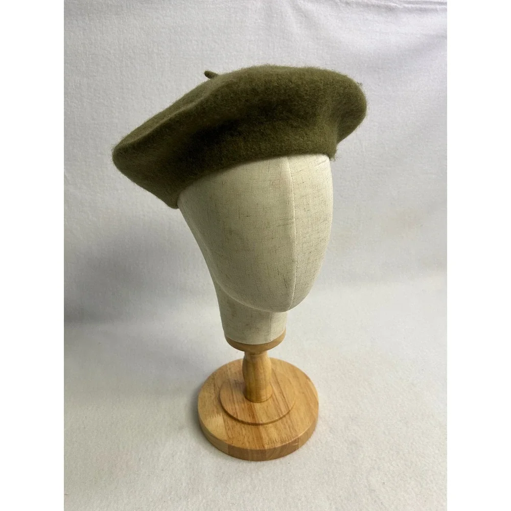 Parisian Dark Academia Womens OS Olive Green Wool Blend Classic Beret